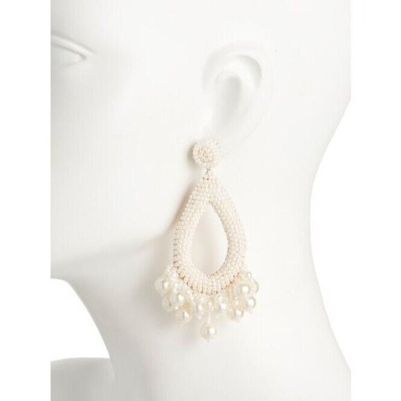 Anthro Deepa Gurnani Earrings Pearls Beaded Teardrop Tassel Bridal Formal - Picture 14 of 15